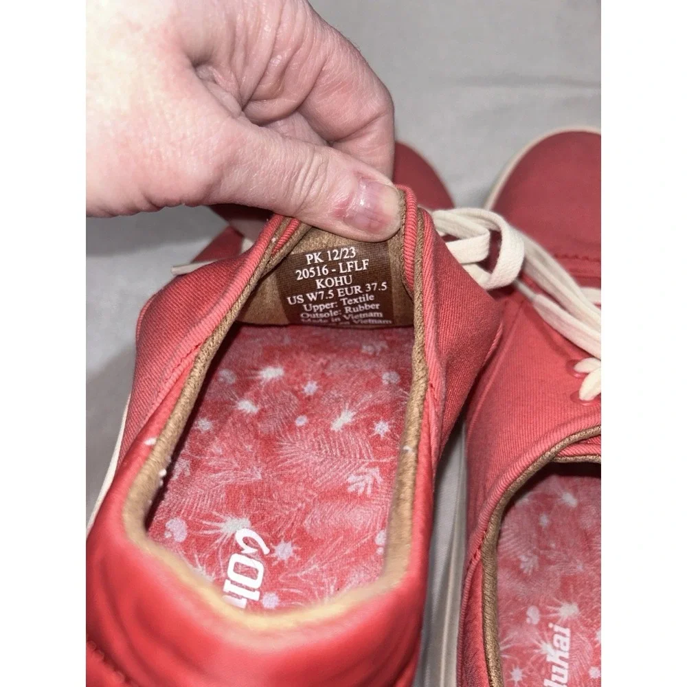 Olukai Kohu Women's Canvas W7.5 EUR 37.5 Coral Pink Canvas Wet Grip Non‎ Marking